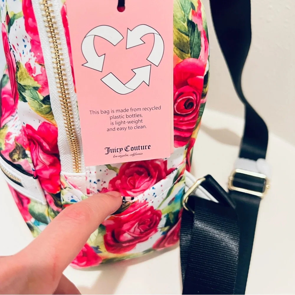Juicy Couture Roses Print Mini White Logo Backpack OS NWT